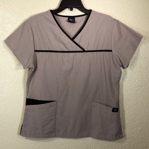 MedGear Nurse Scrubs Top Blouse S  Tan/Beige Black Accents Pullover Short Sleeve
